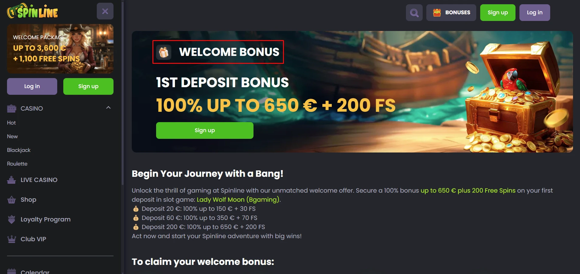 Spinline Casino 1st Deposit Bonus