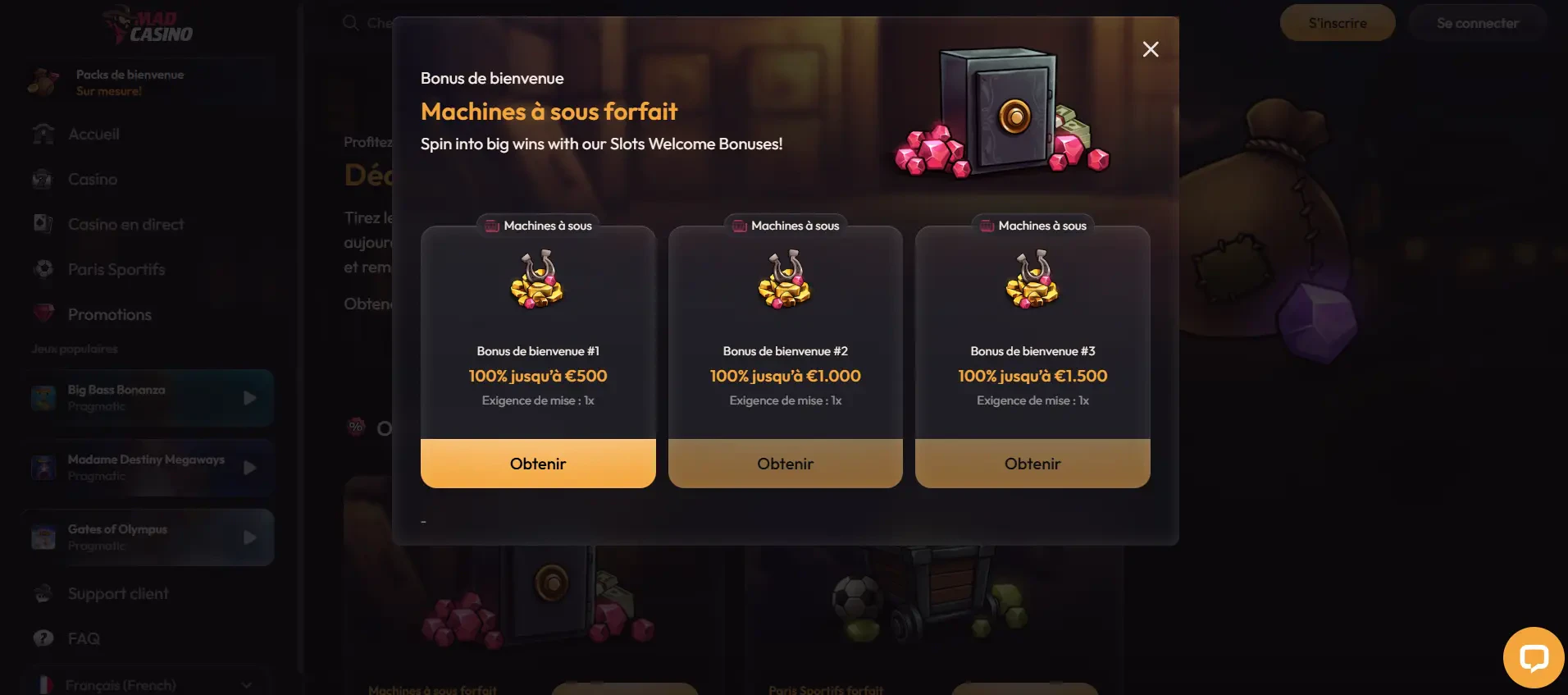 Bonus de bienvenue Madcasino