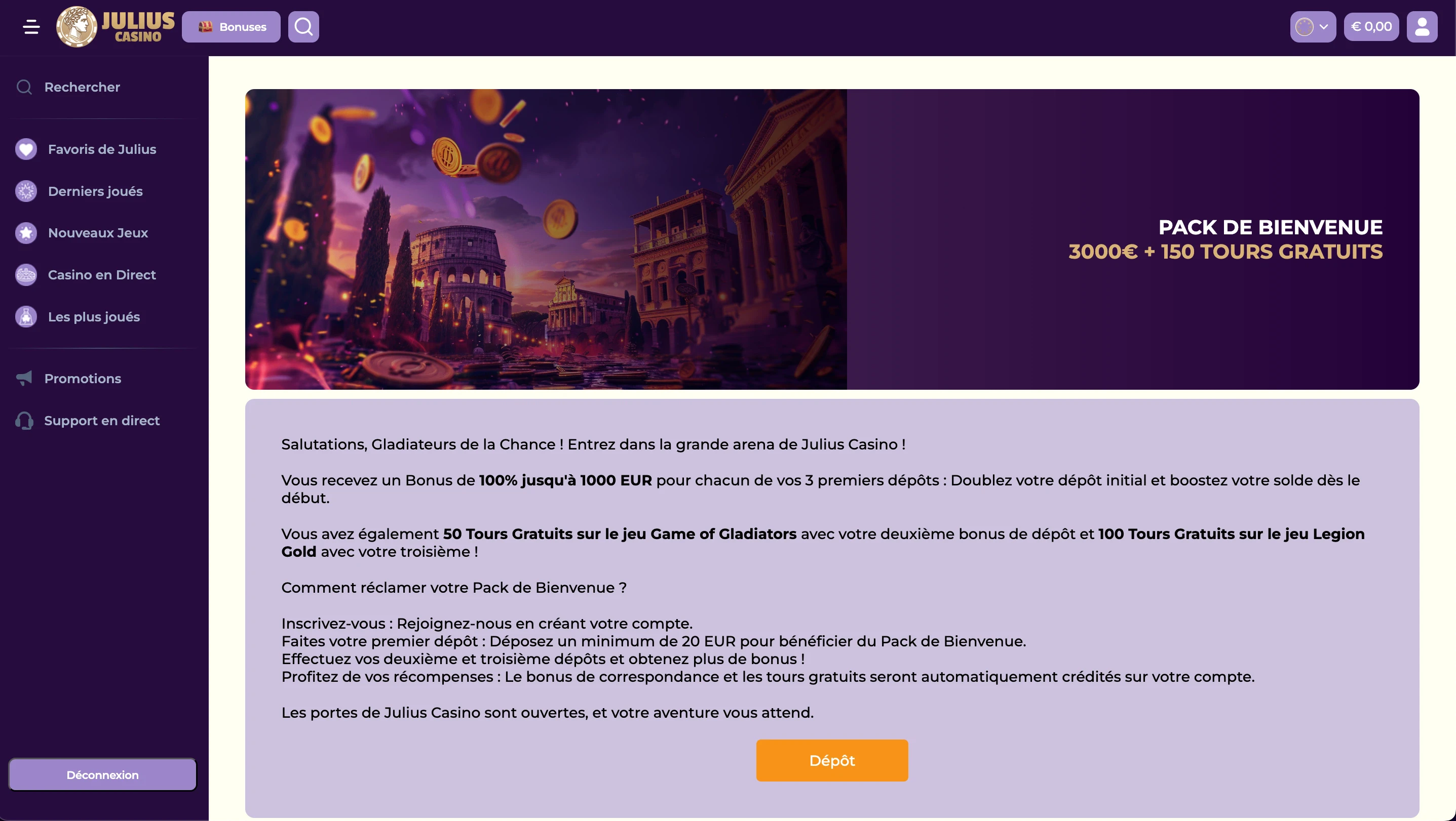 bonus de bienvenue julius casino