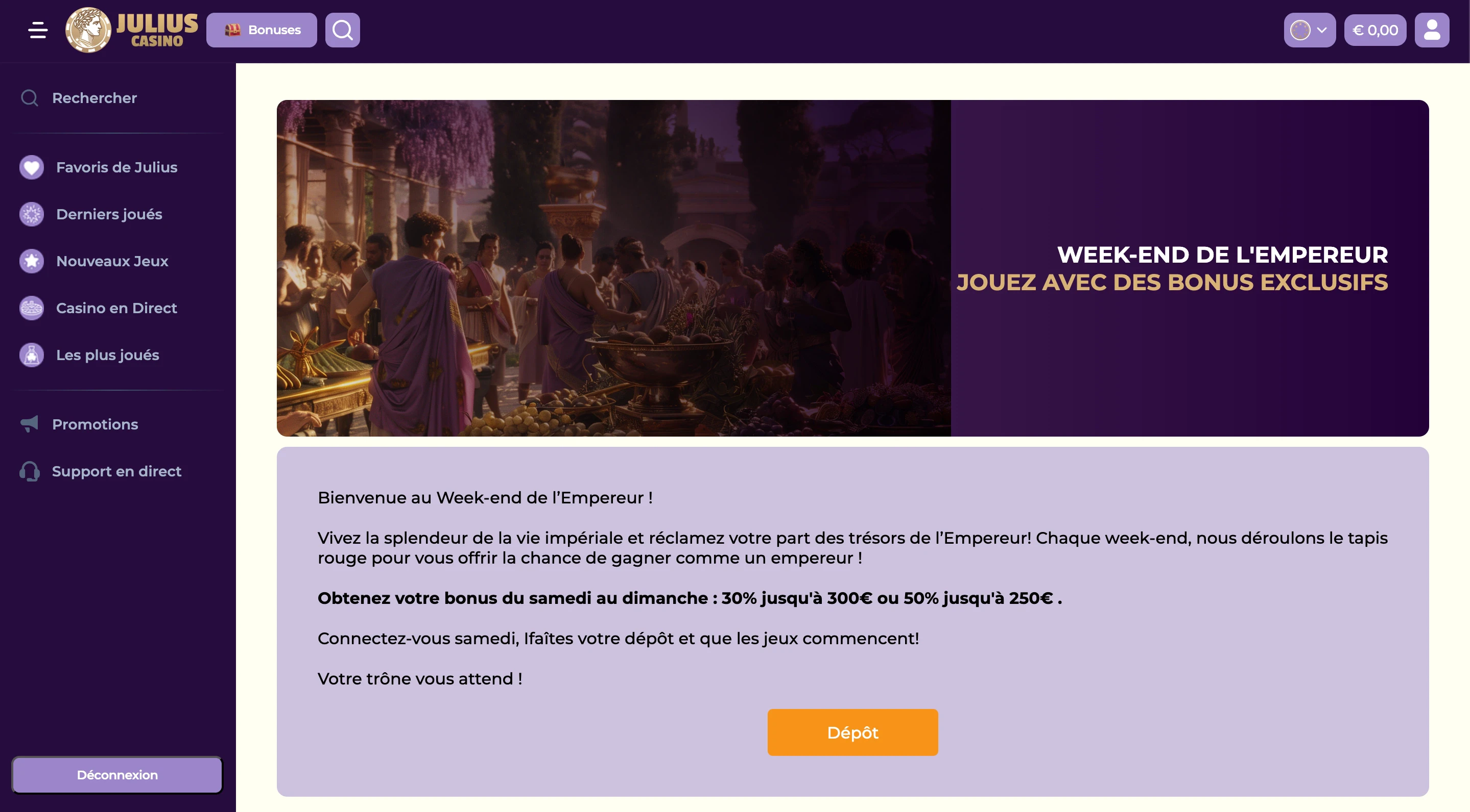 bonus du week-end julius casino