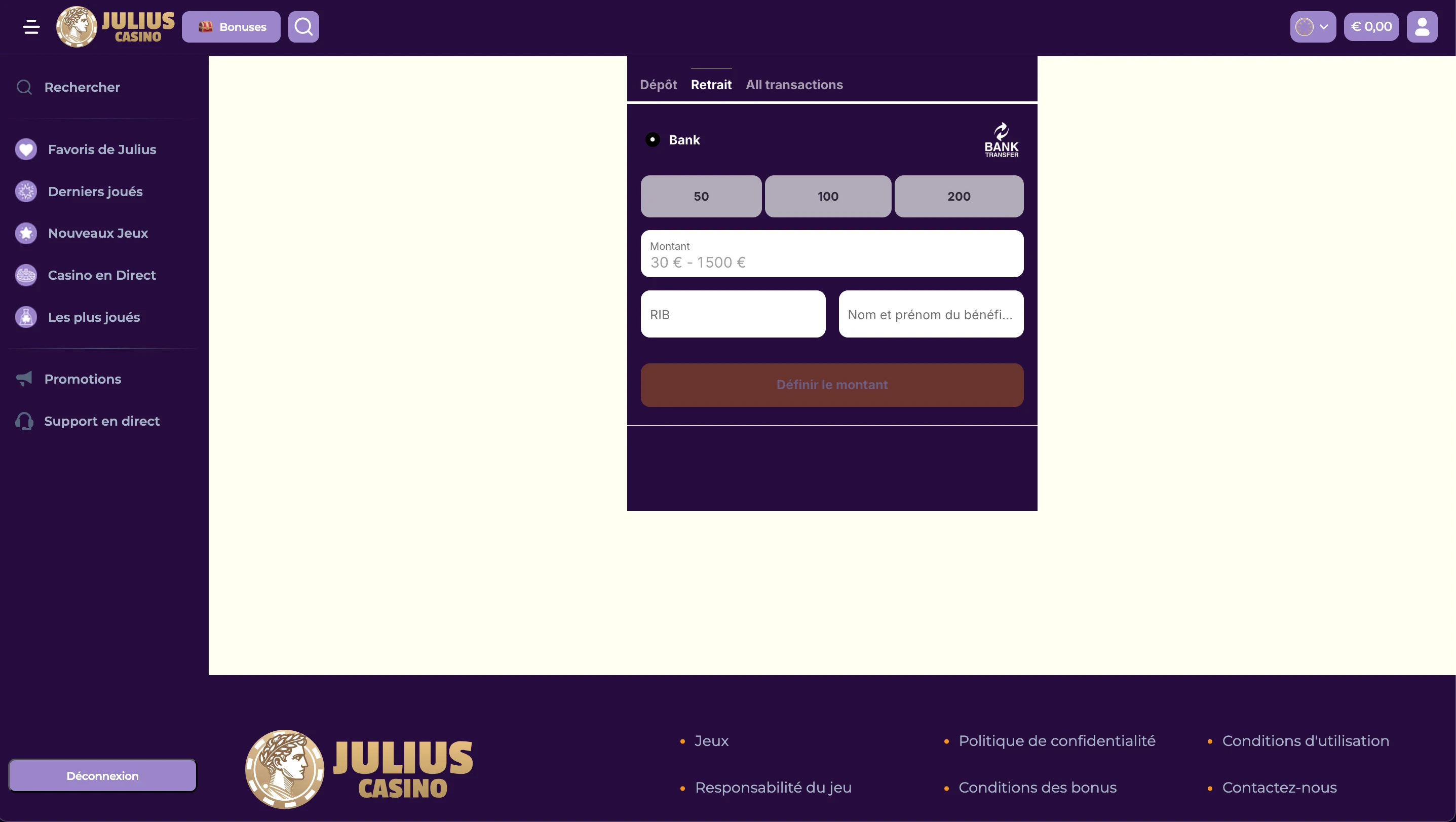 retraits julius casino