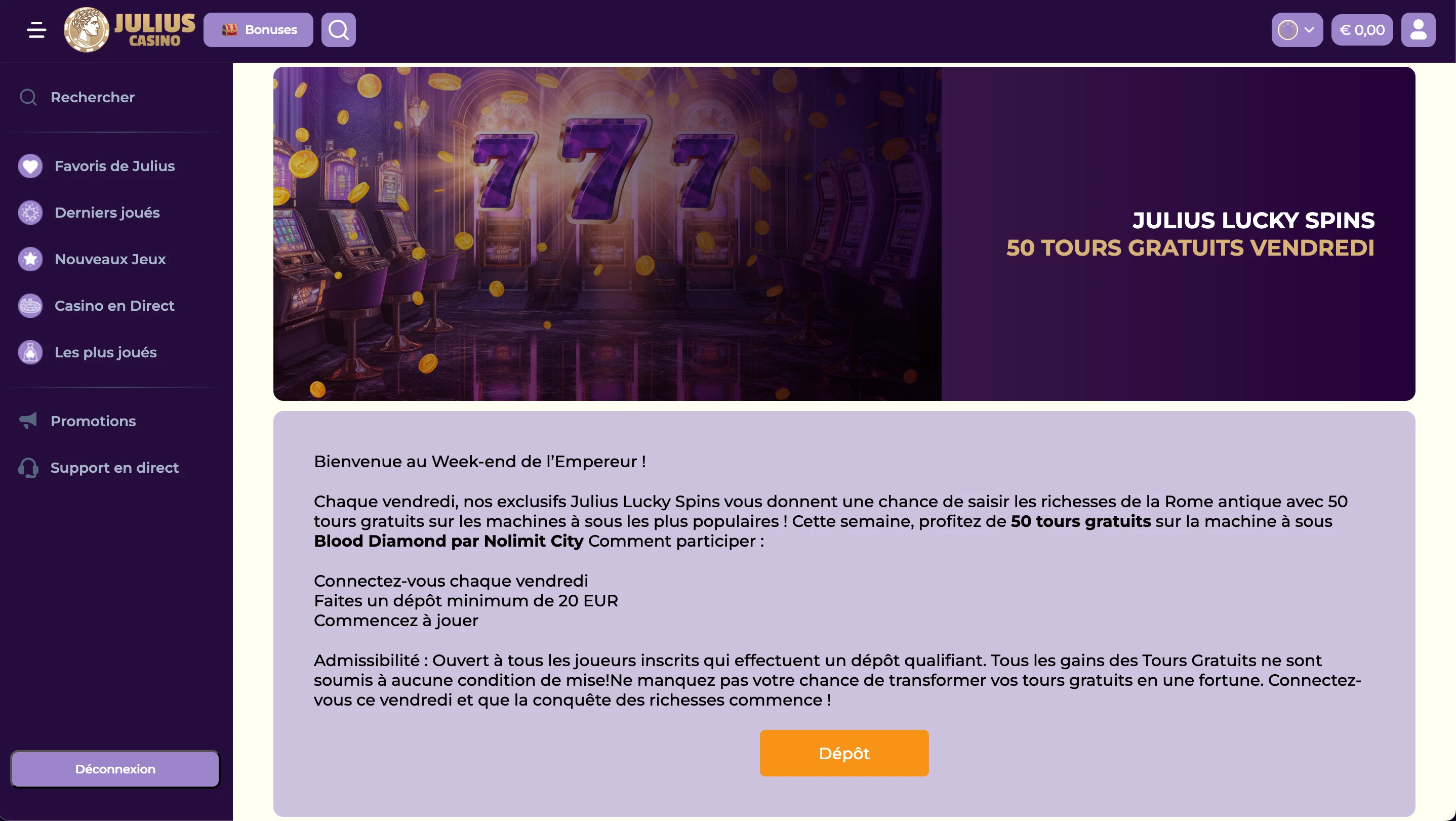 tours gratuits julius casino