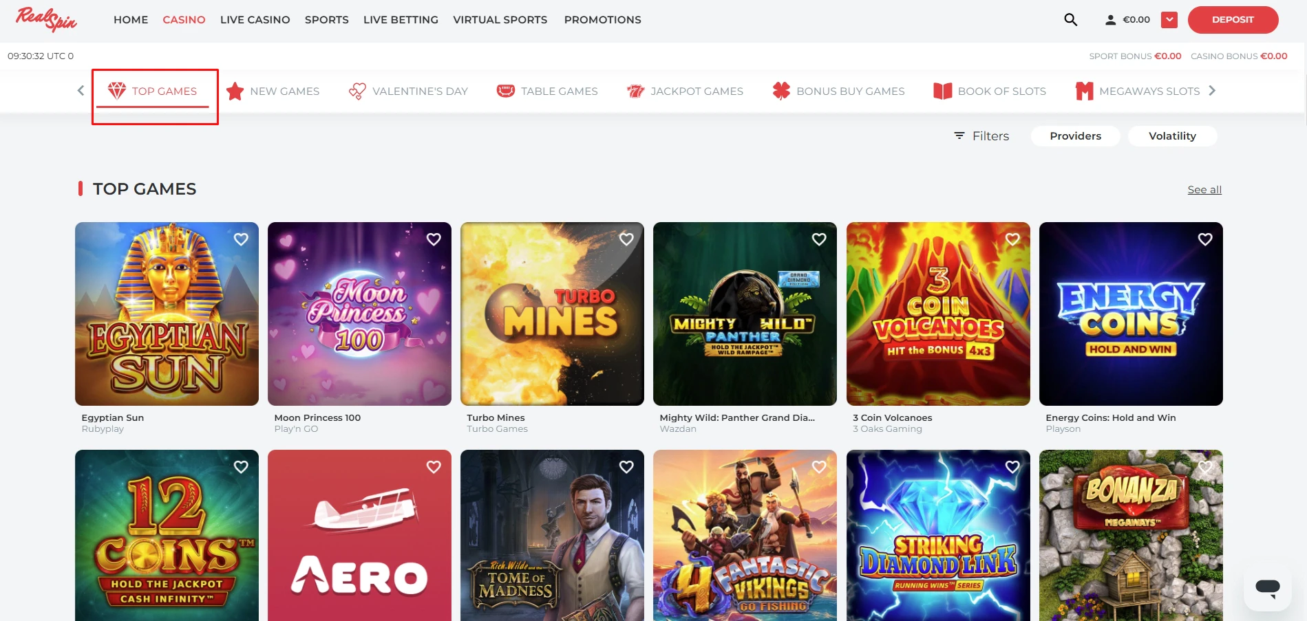 RealSpin Casino Top Games