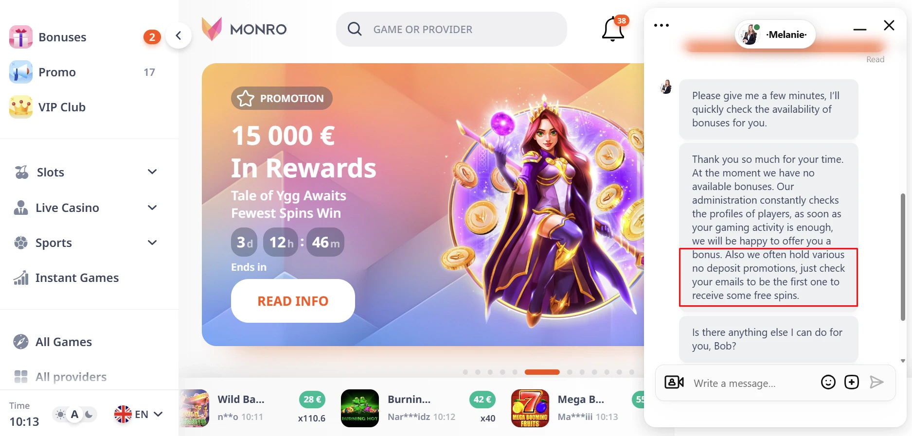 Monro Casino Live Chat