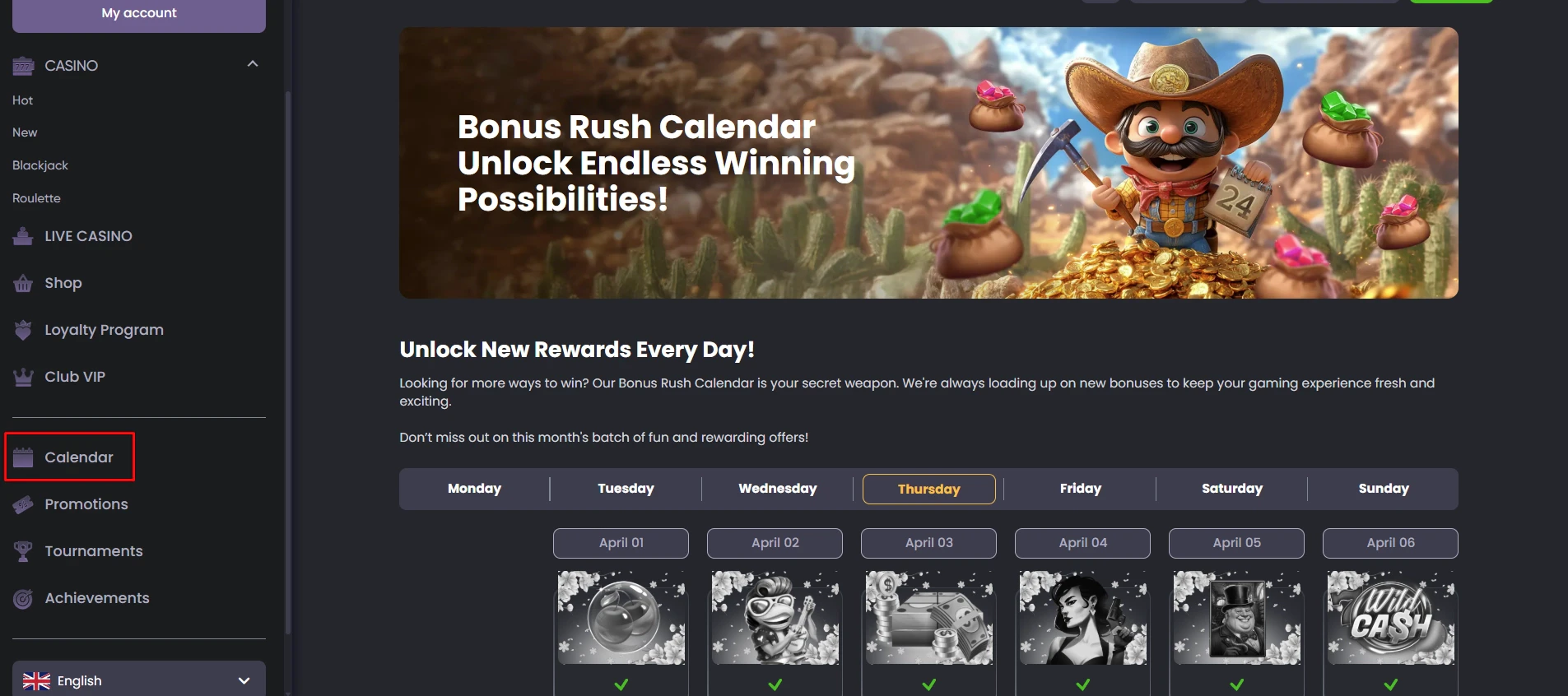 Spinline Bonus Rush Calendar
