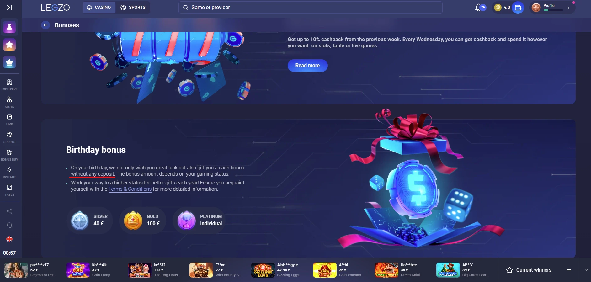 Legzo Casino No Deposit Bonus
