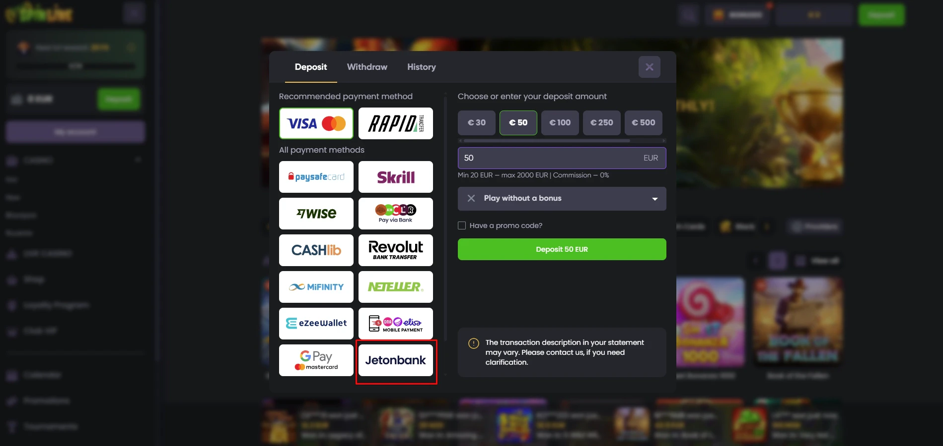 Spinline Casino Jeton Deposit