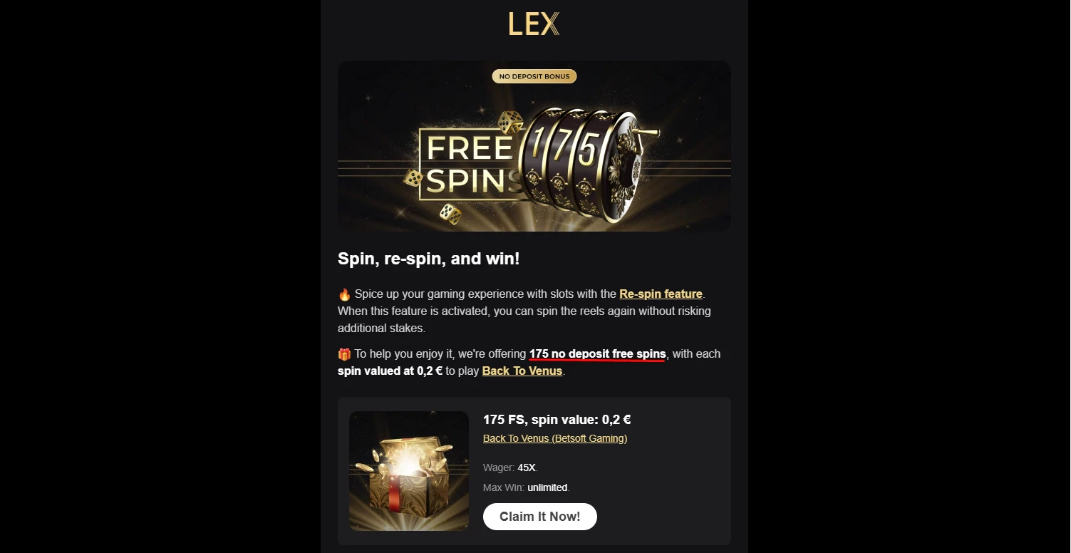 Lex Casino No Deposit Free Spins
