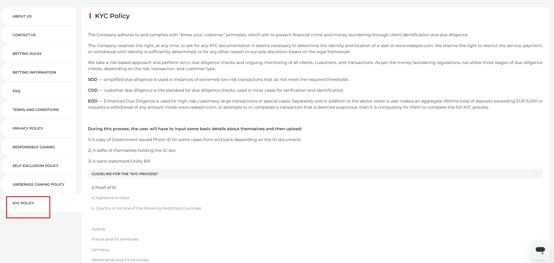 RealSpin KYC Procedure