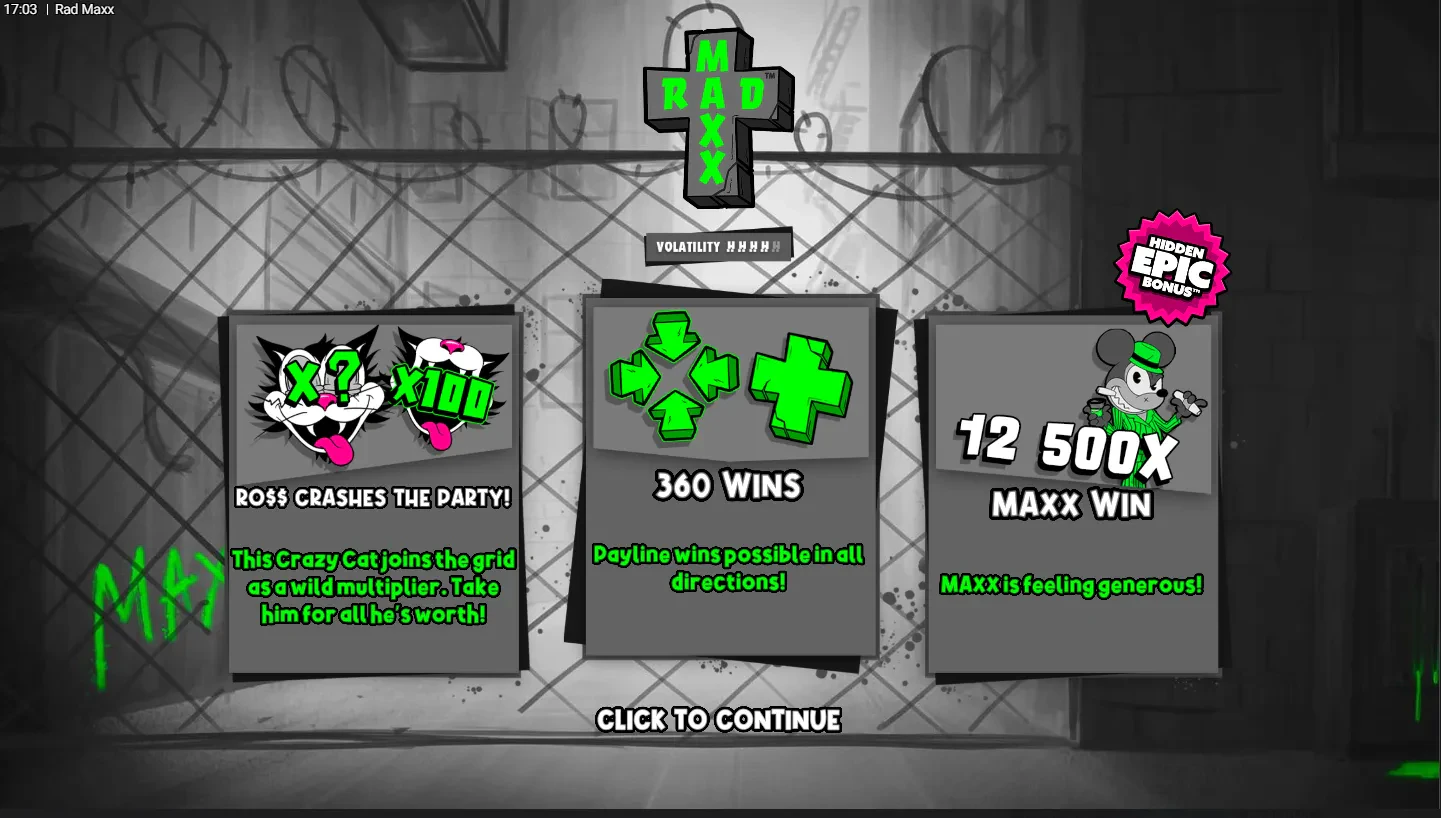 page accueil de la machine rad maxx
