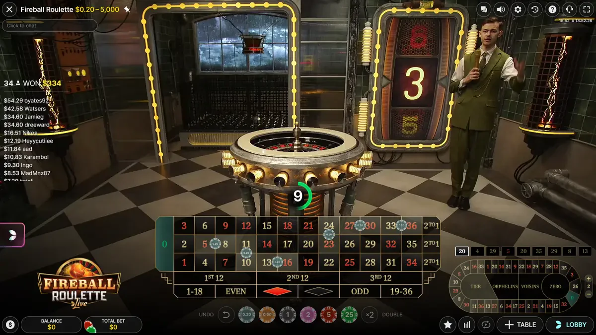 placement des paris sur fireball roulette live