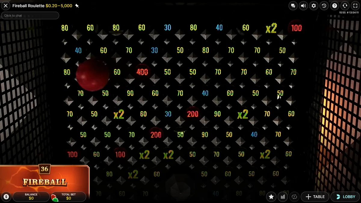 balle arrêtée sur la grille de fireball roulette