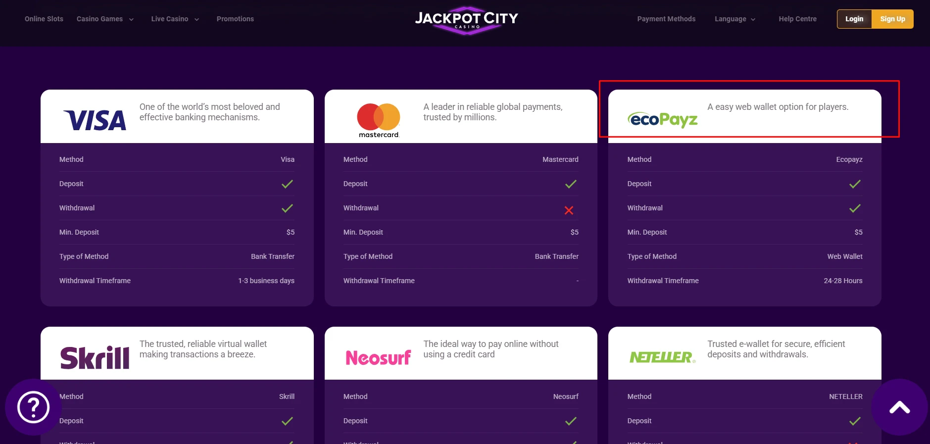 Jackpot City Casino ecoPayz