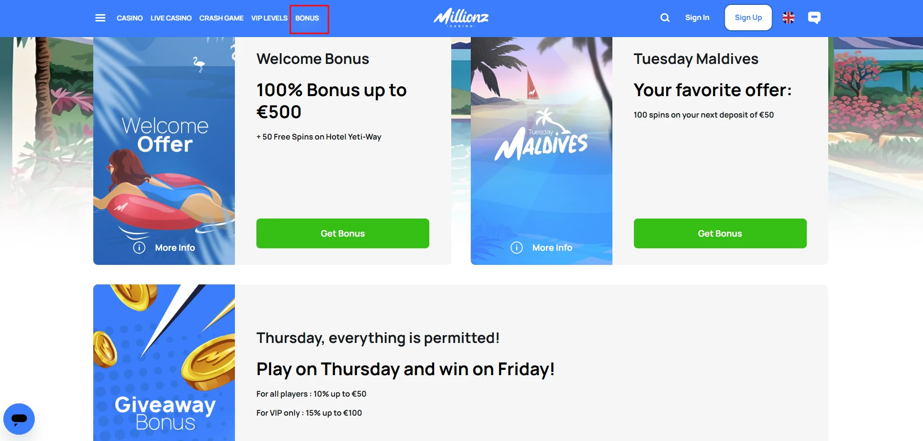 Millionz Casino Bonuses