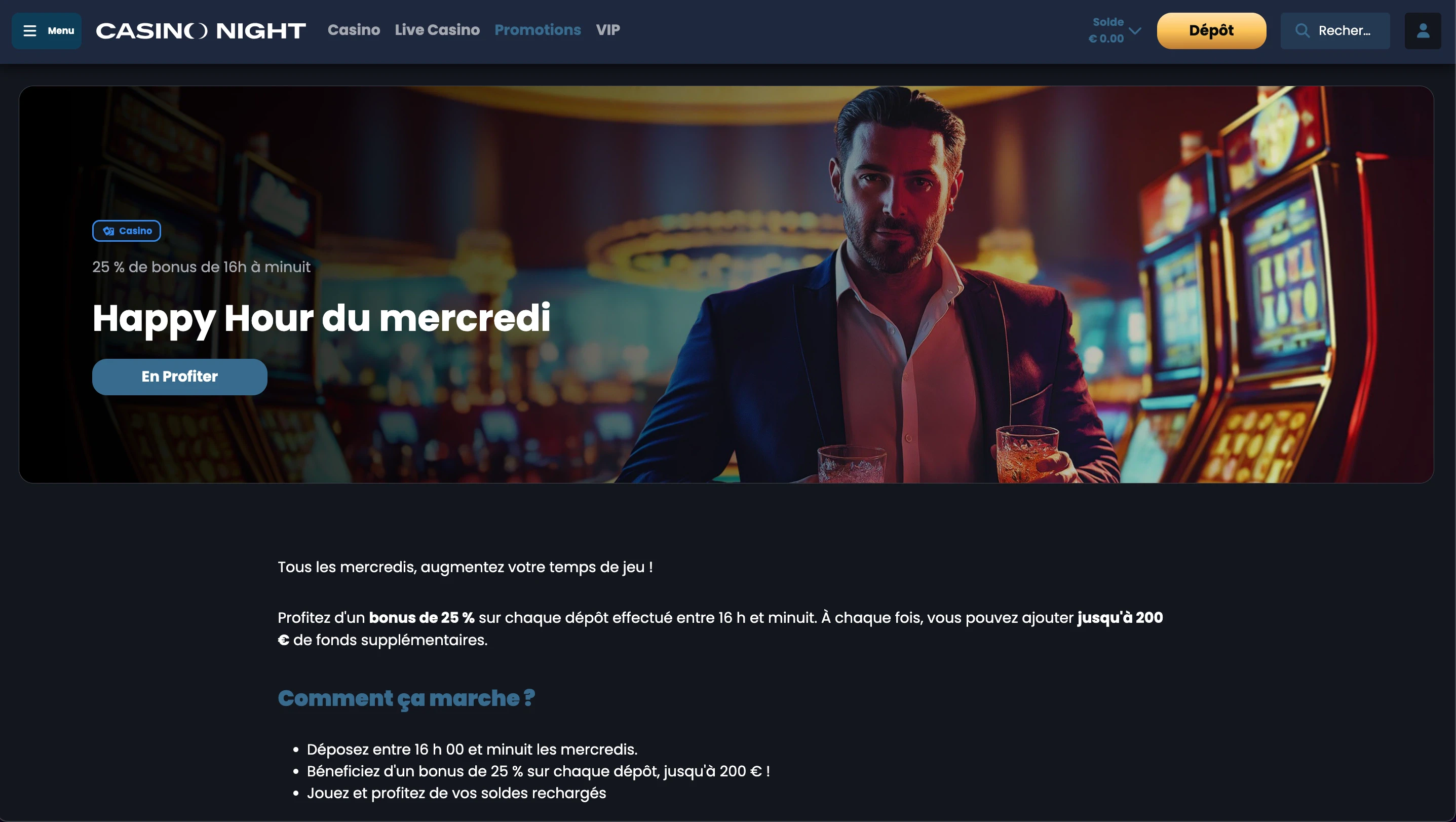 bonus du mercredi casino night