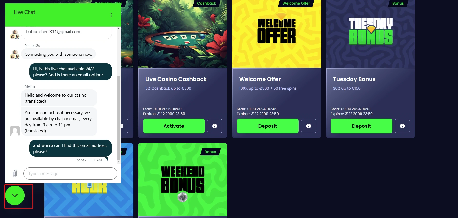 PampaGo Casino Live Chat