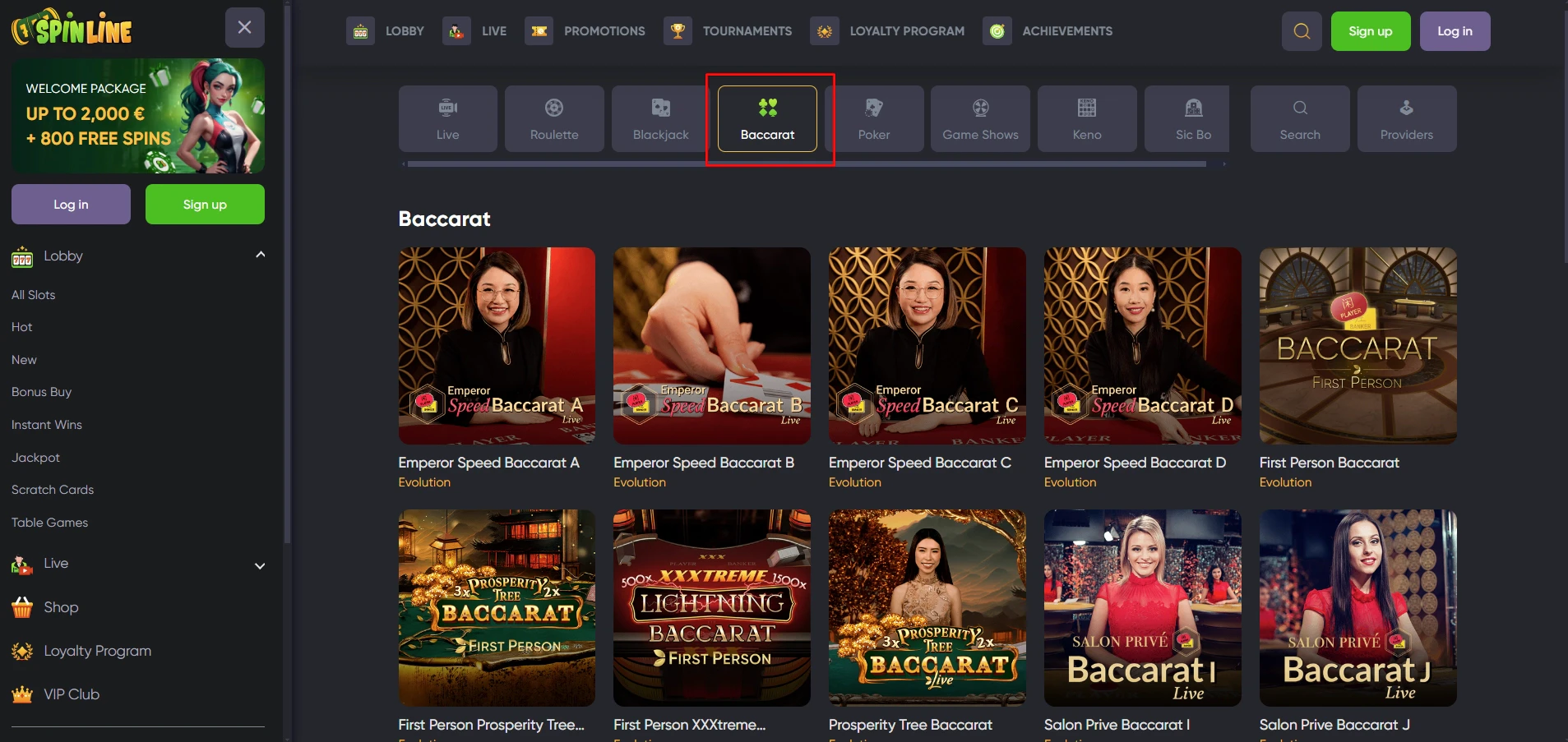 Spinline Casino Baccarat Game Selection