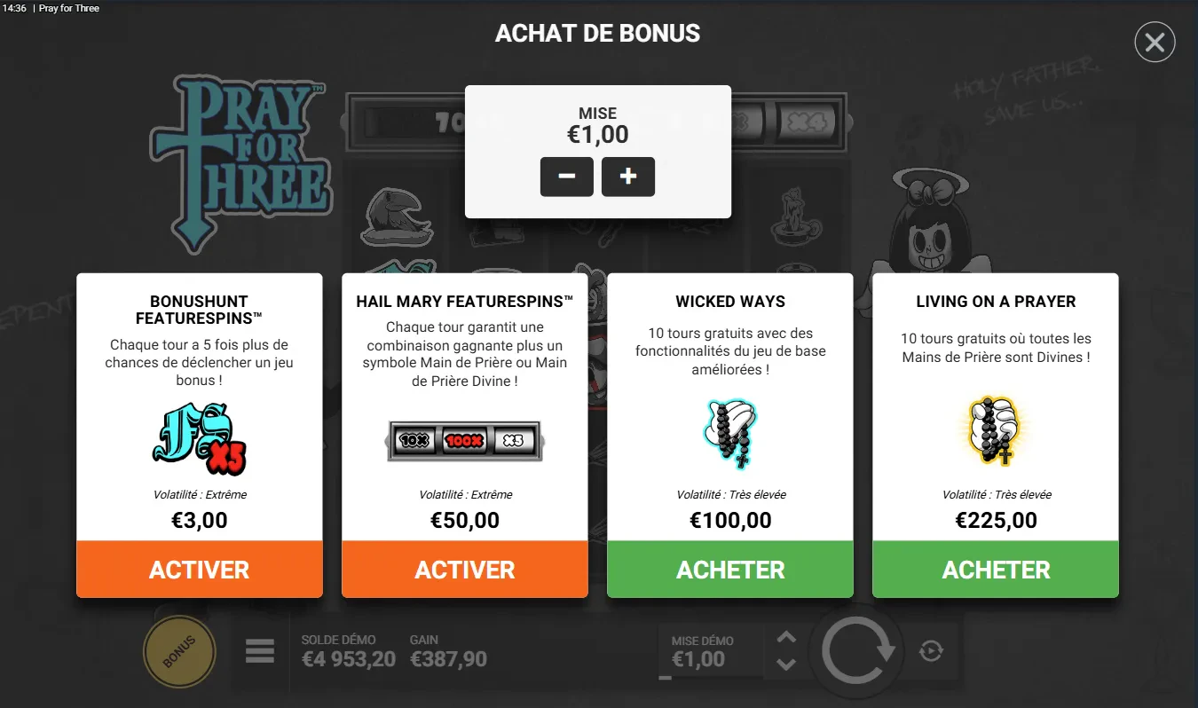 achat de bonus dans pray for three