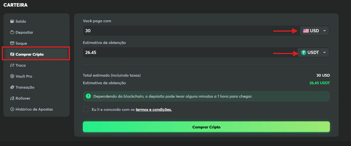 Comprar Cripto na BC.Game