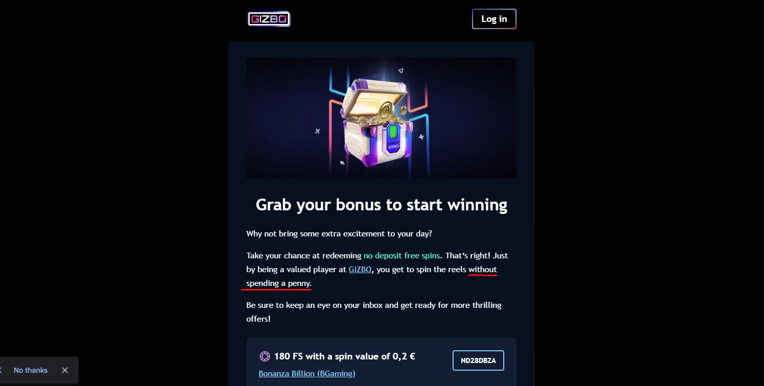Gizbo Casino No Deposit Bonus