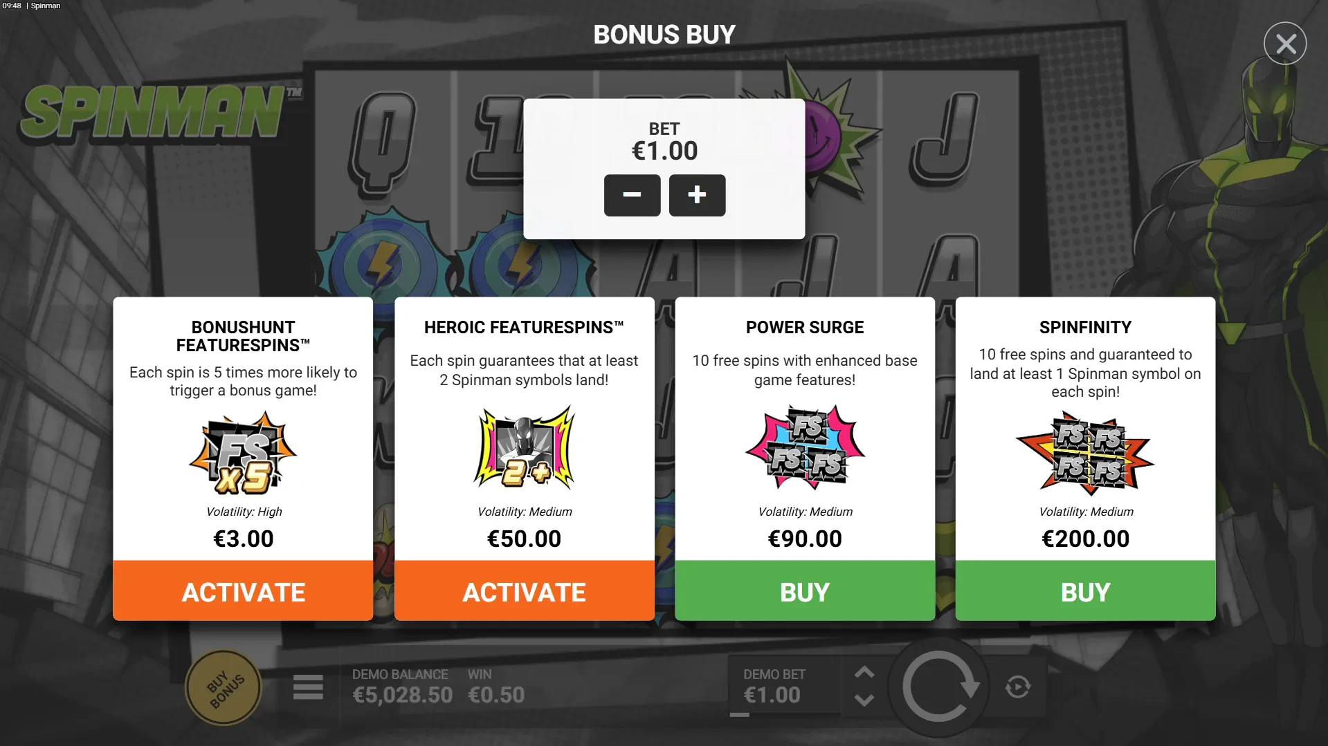 section bonus buy dans spinman