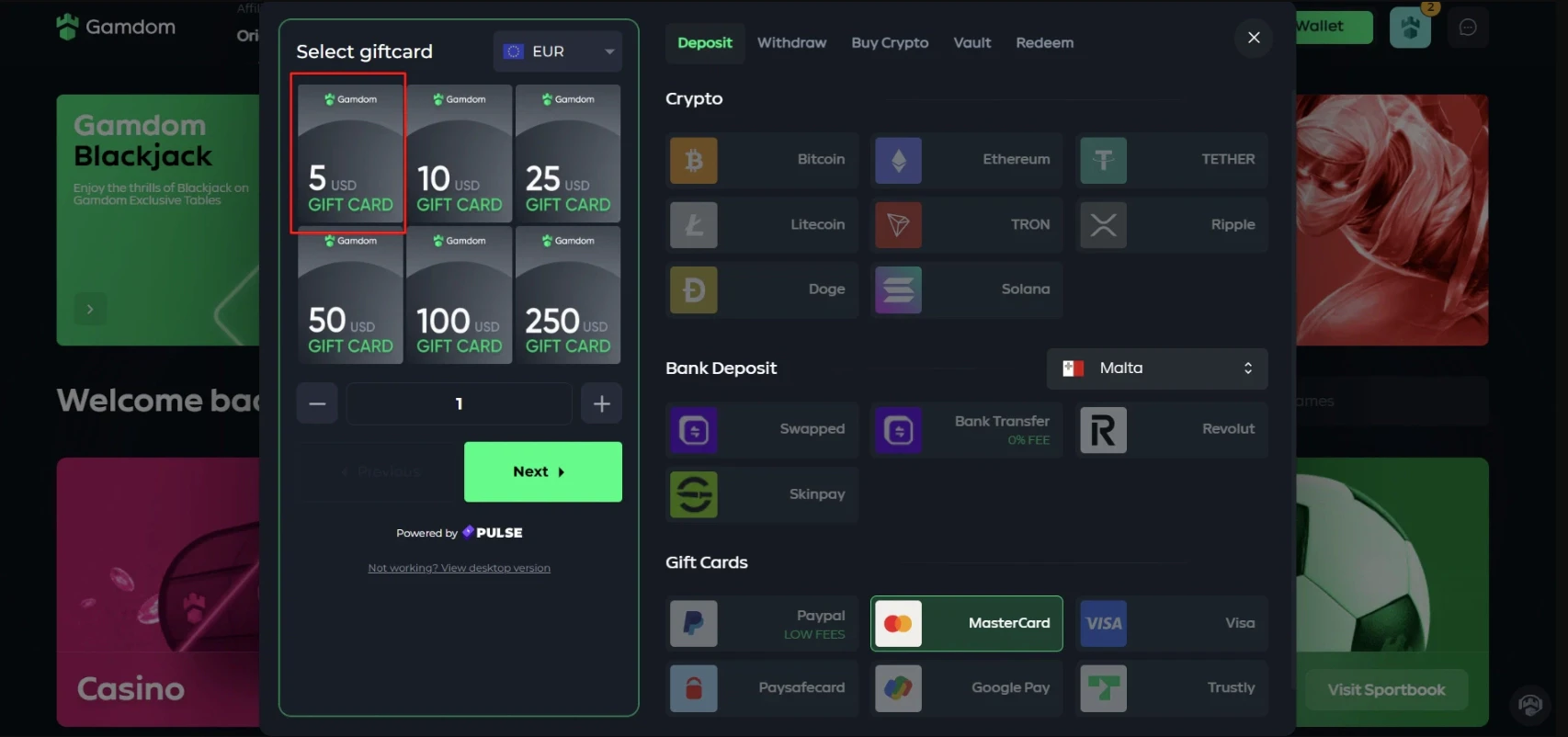 Gamdom Casino 5 Euro Deposit