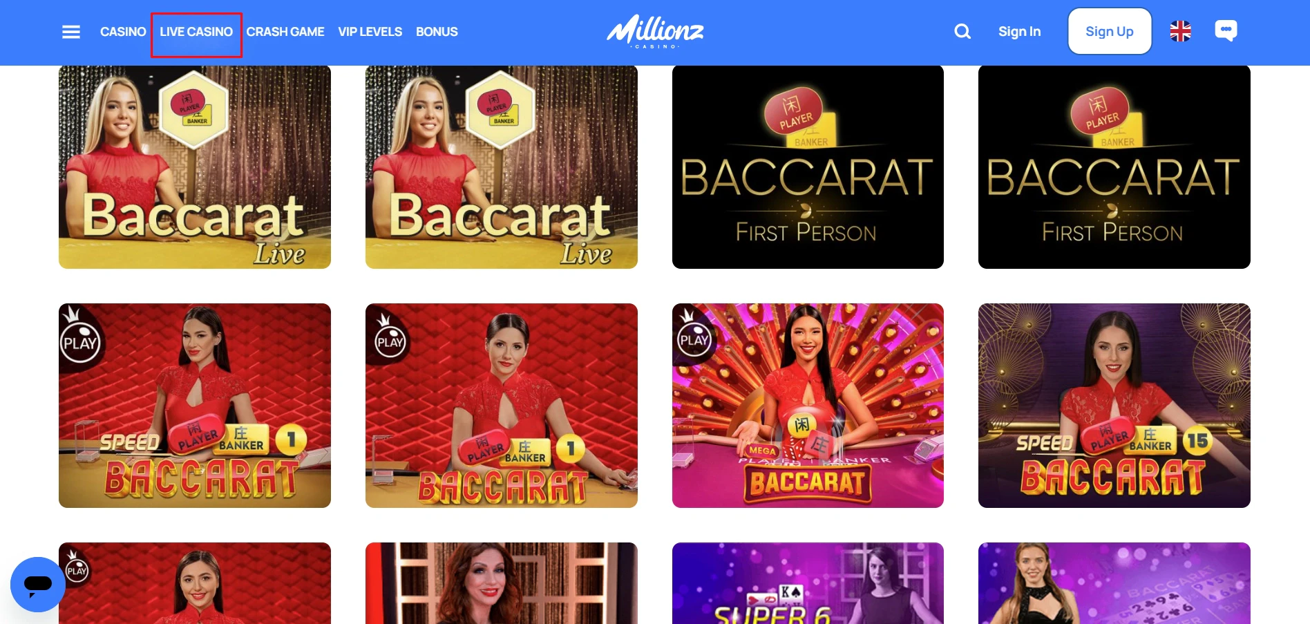Millionz Casino Live Baccarat