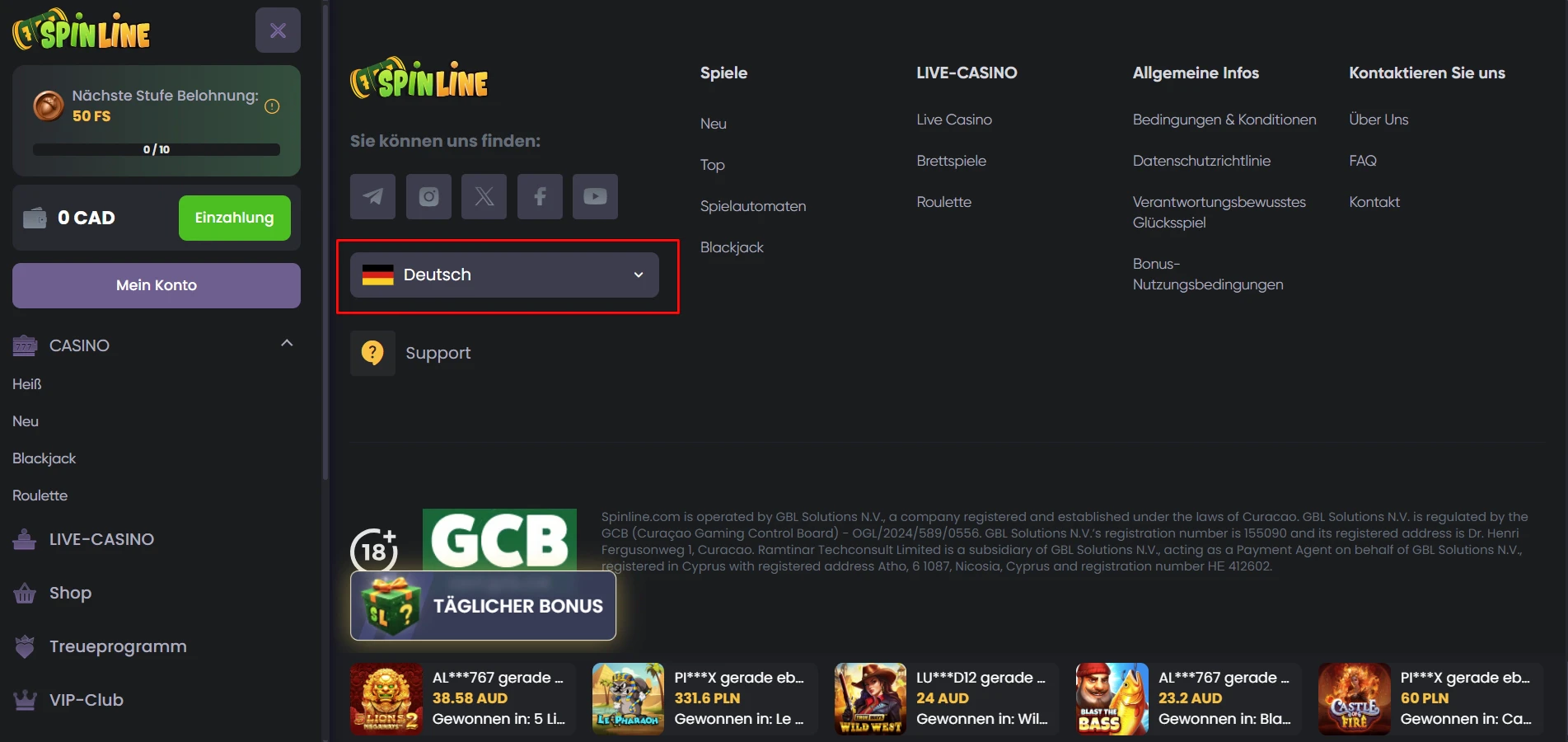 Spinline Casino German Players