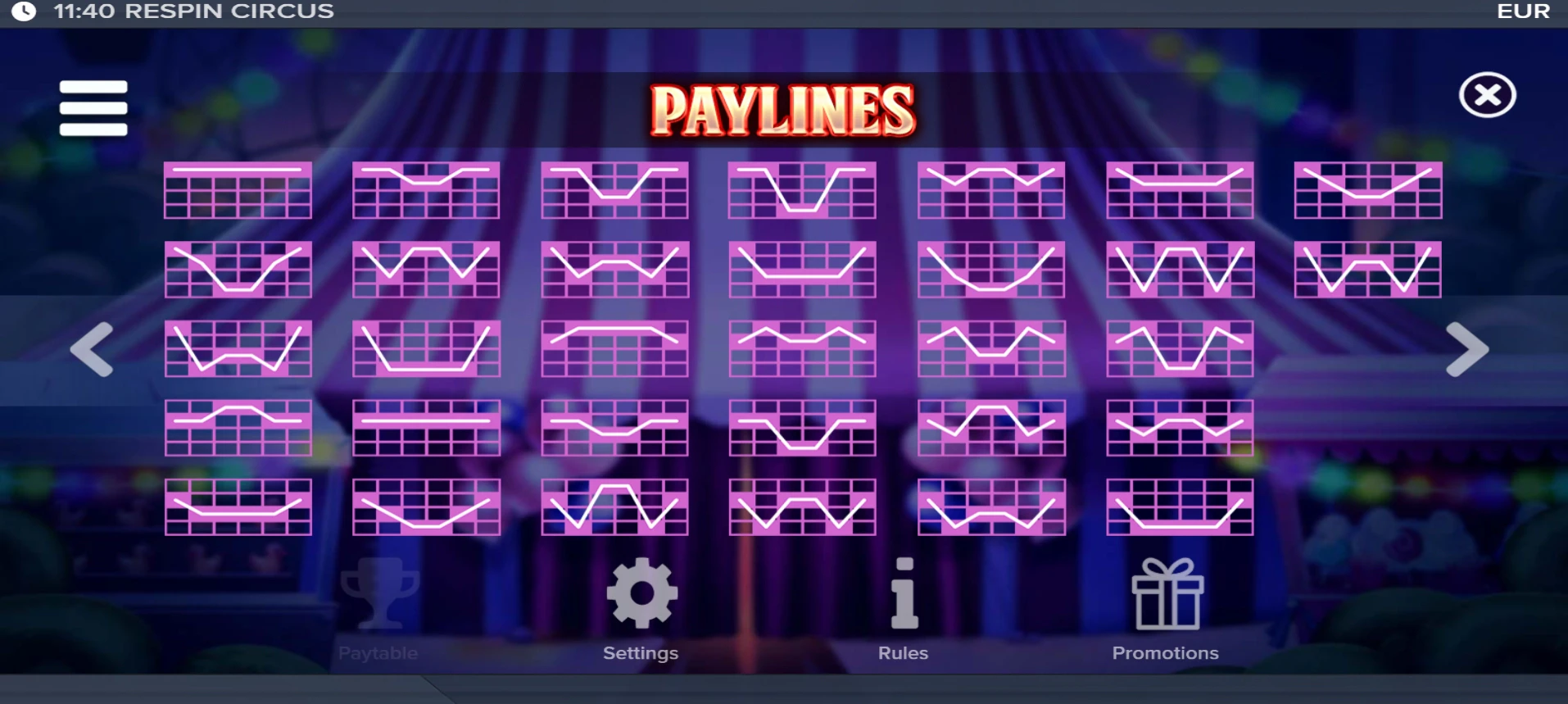 Respin Circus Paylines