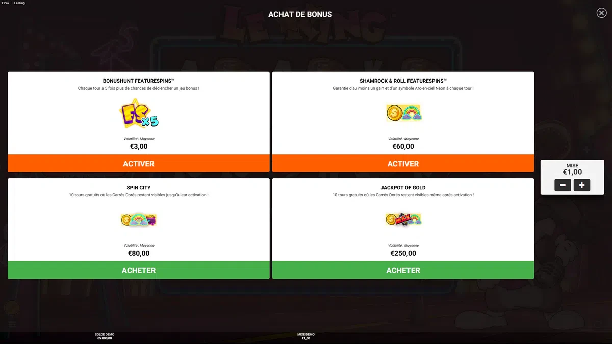 bonus buy sur le king