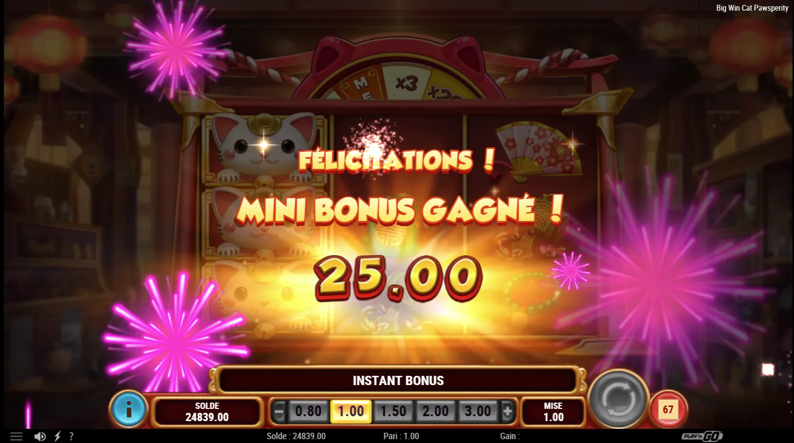 le bonus instantané dans big win cat pawsperity