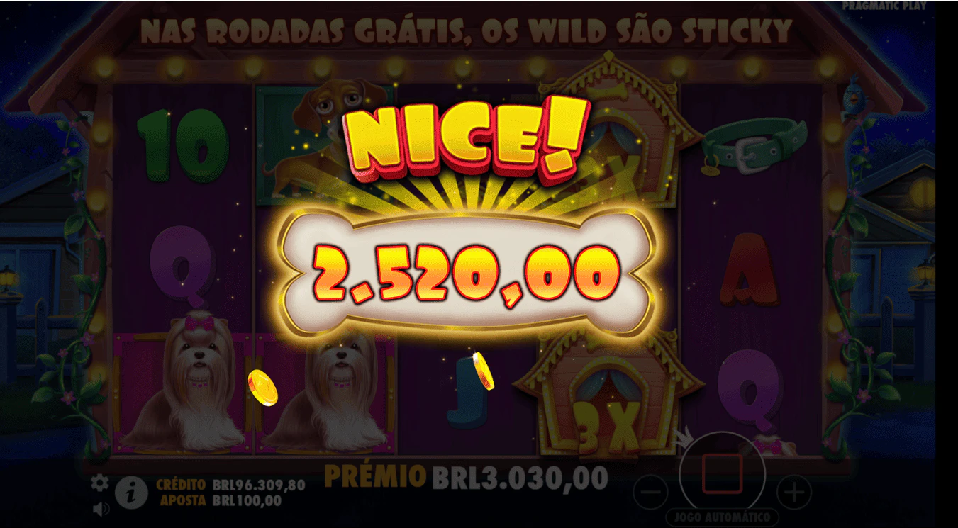 A tela de vitória ao final das rodadas grátis