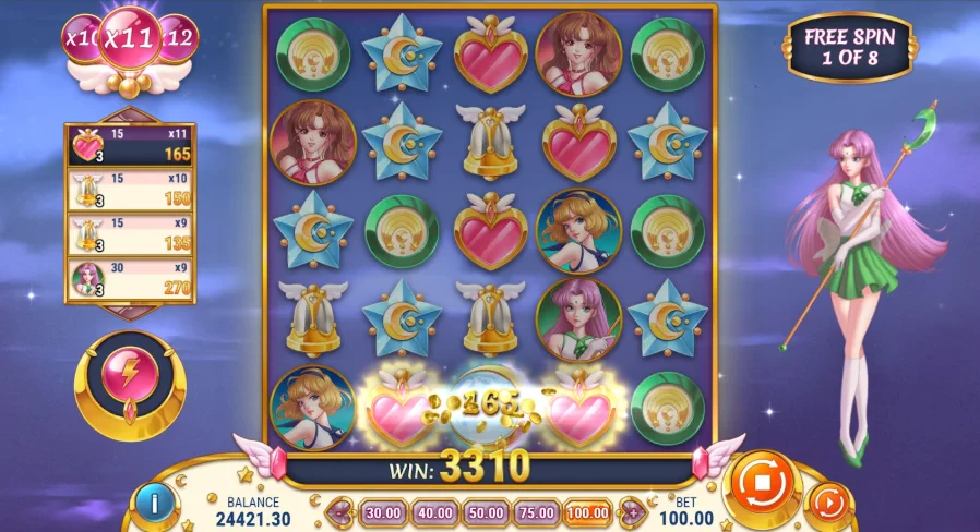 O fundo muda para tons mais escuros com estrelas brilhantes e a princesa escolhida usará o poder especial diversas vezes.