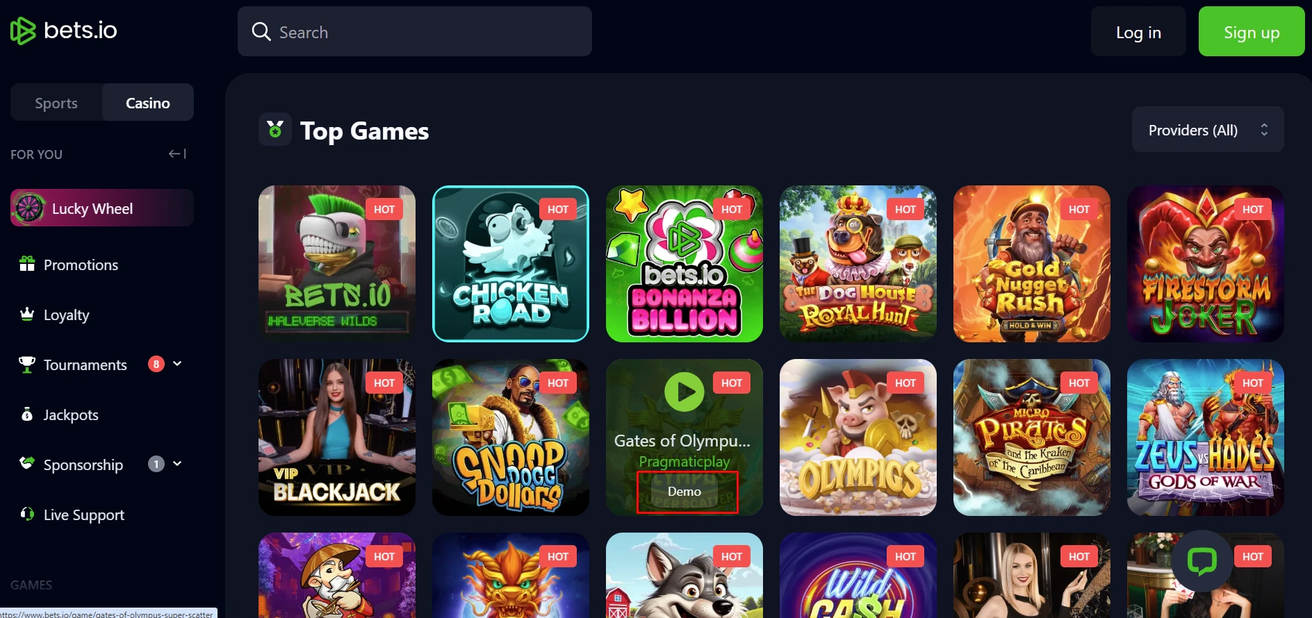 Bets.io Games Demo Mode