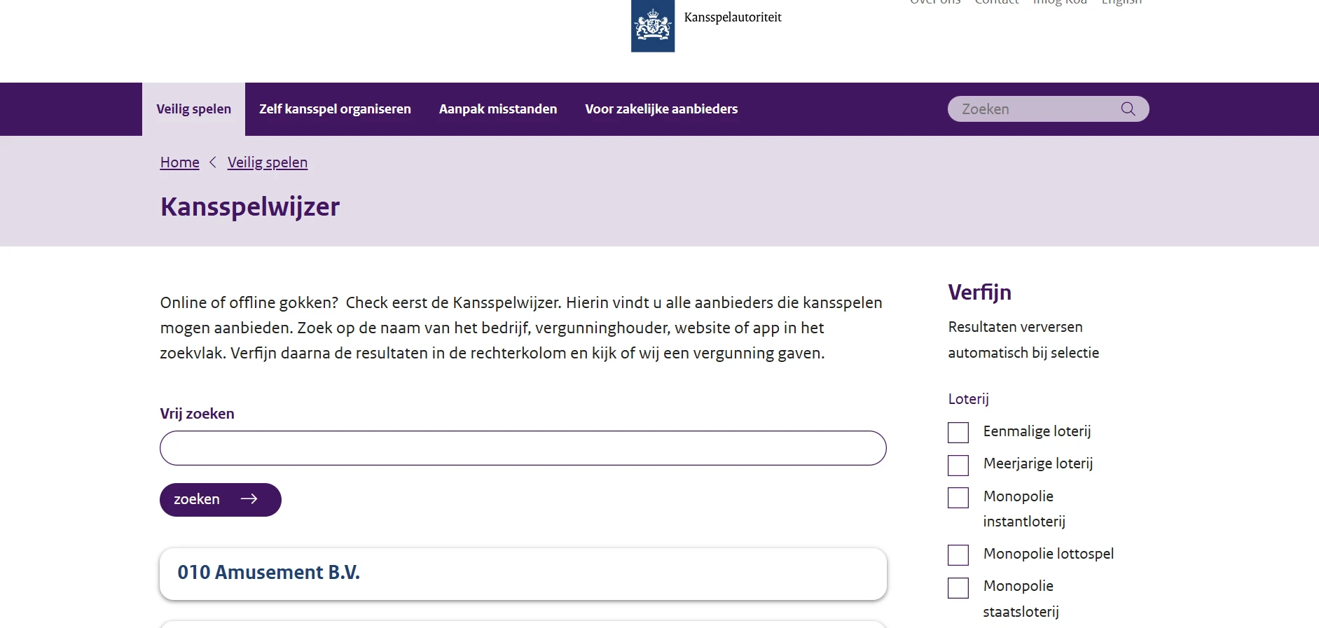 Gambling in the Netherlands - Register