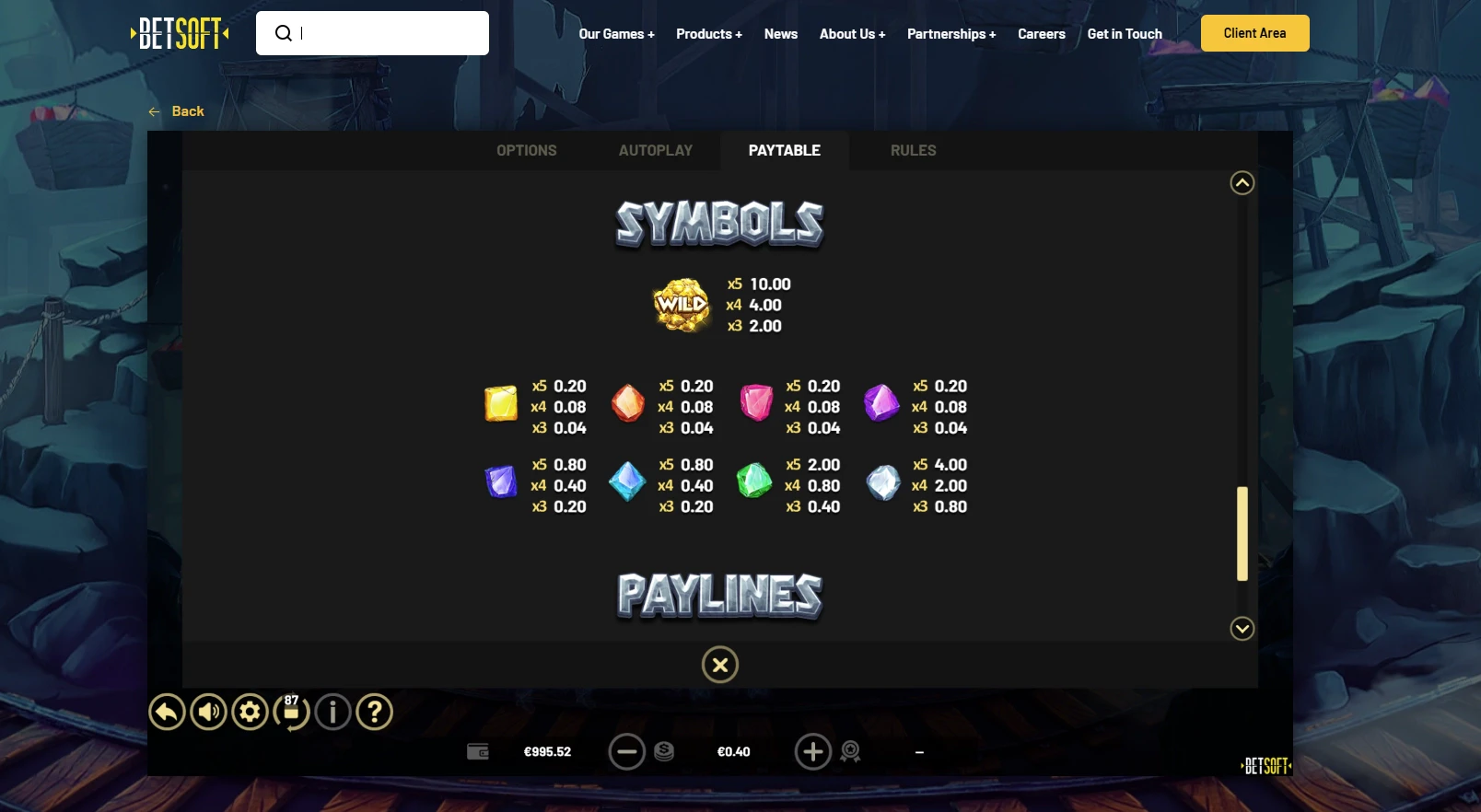 Wild Drops Paytable