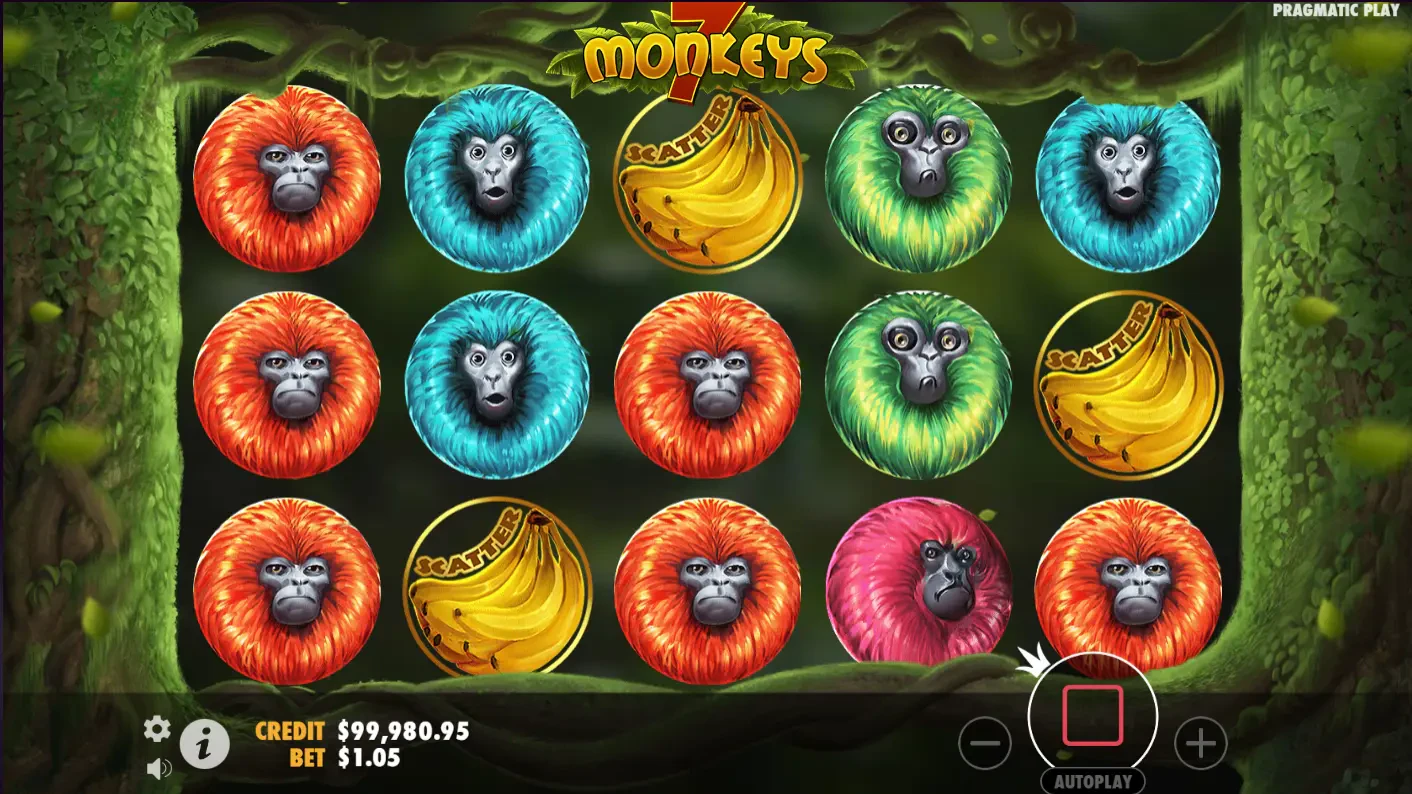 Quando você acerta três ou mais símbolos Scatter, uma animação com os macacos dançando aparece, celebrando a sua sorte.