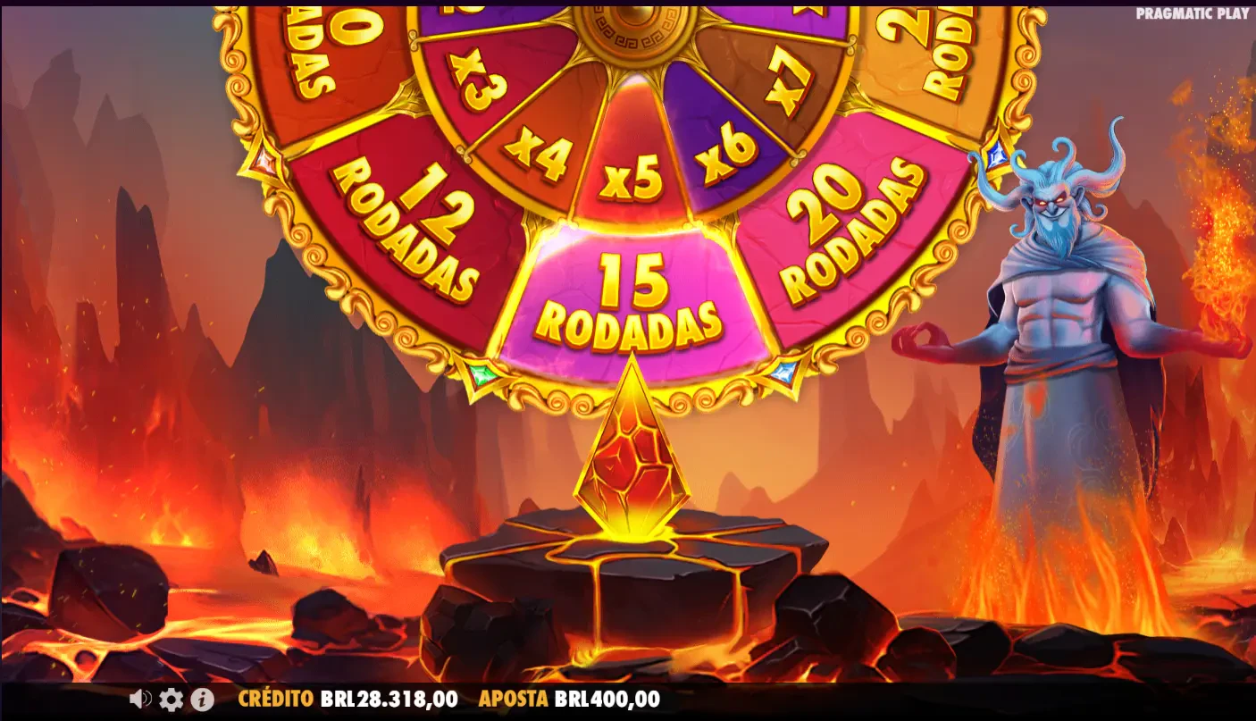 Uma roda da fortuna aparece dividida em duas: uma parte tem o número de rodadas grátis e a outra o valor do multiplicador.