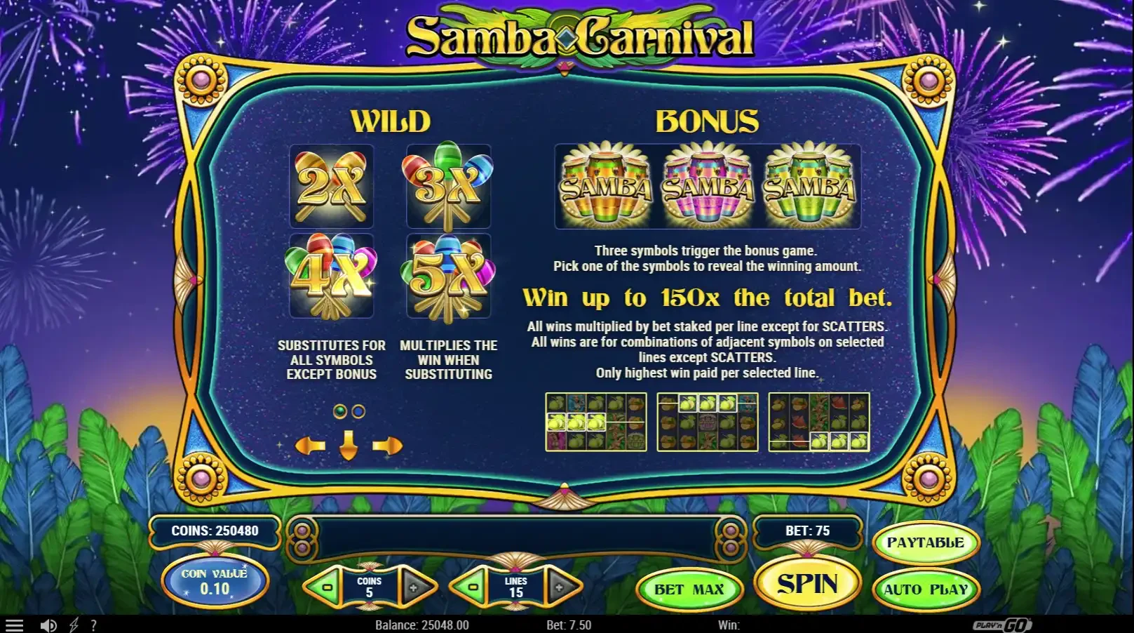 Samba Carnival Paytable