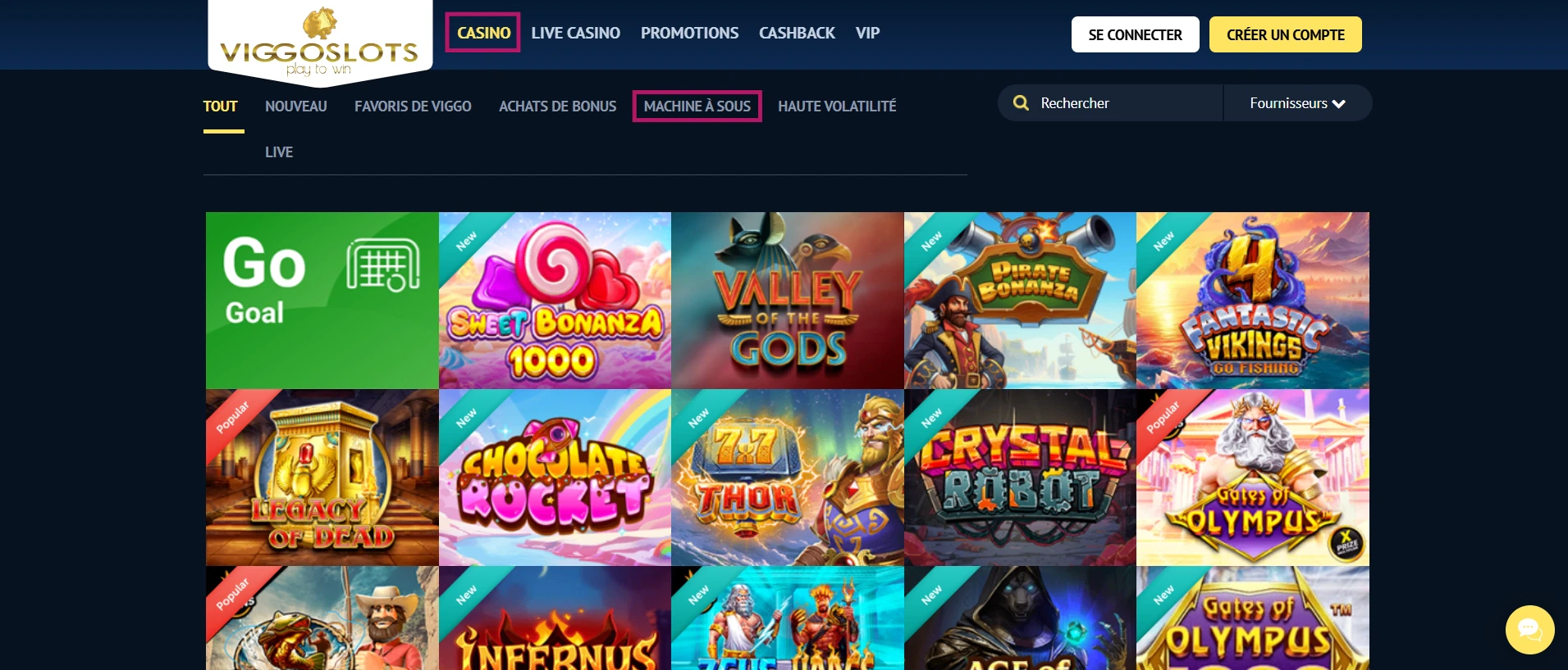 La section Casino et ses machines à sous