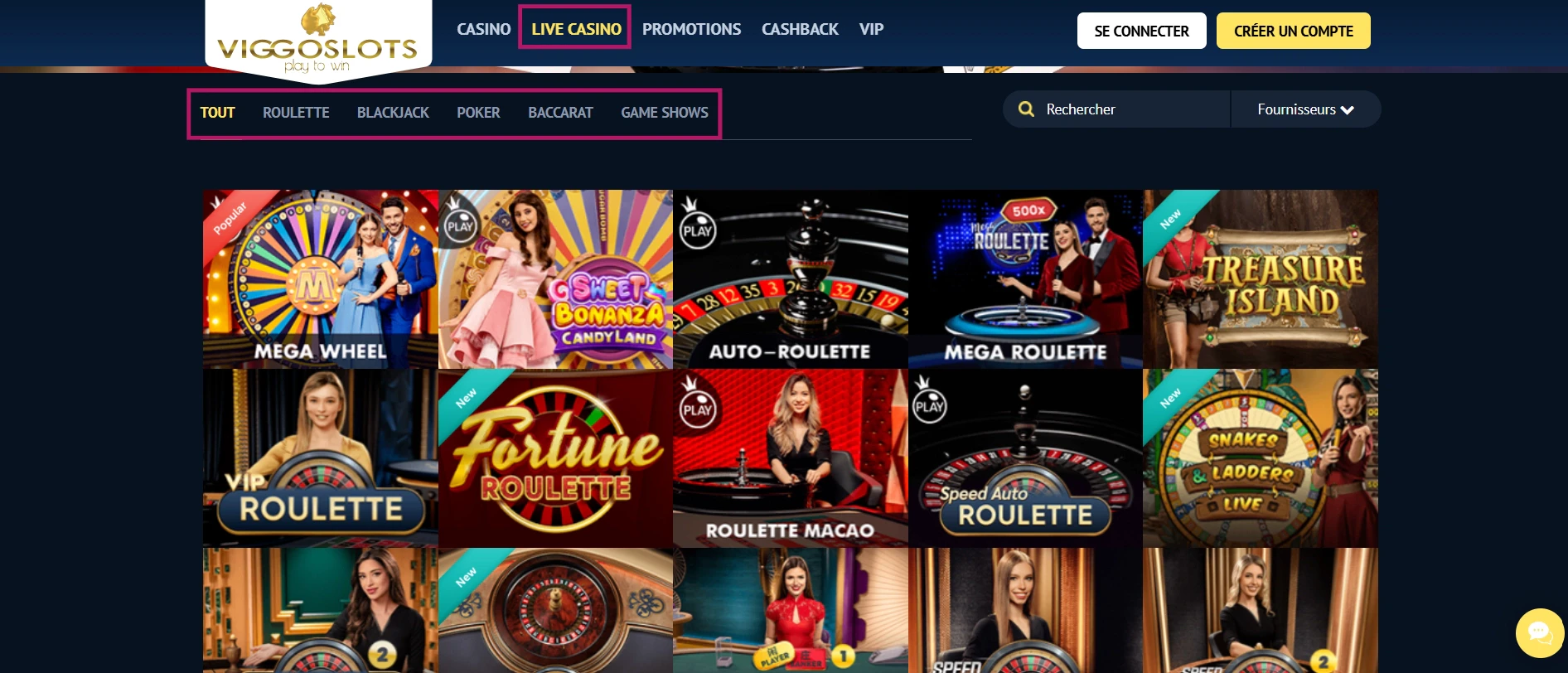 La section Live Casino