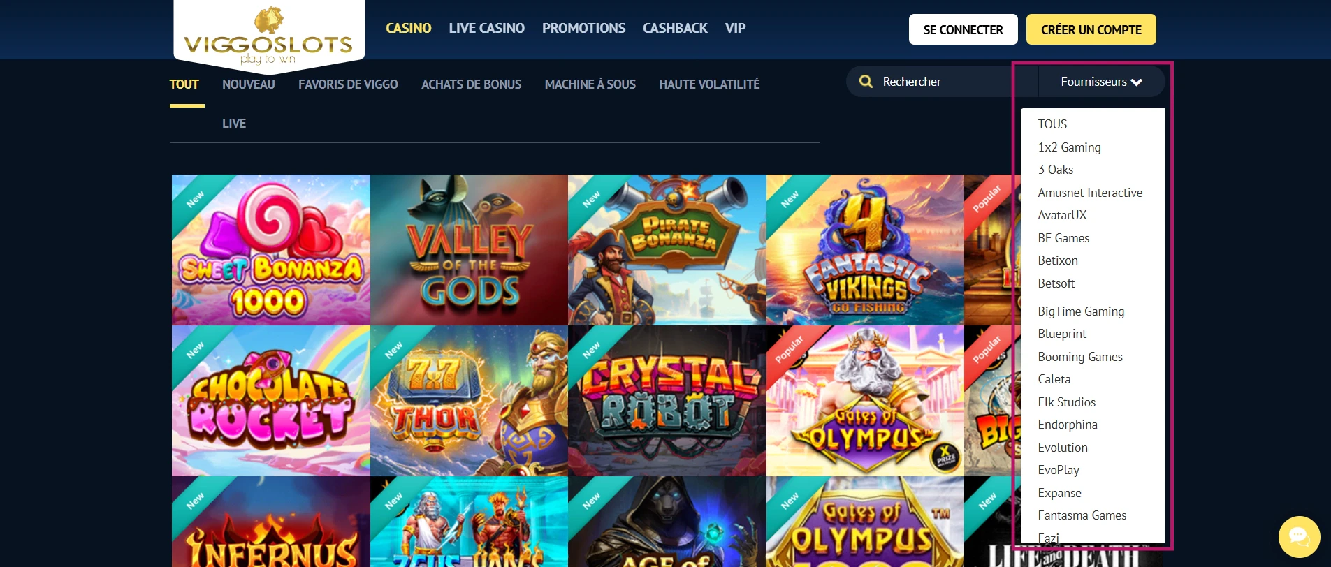 Les fournisseurs de jeu de Viggoslots