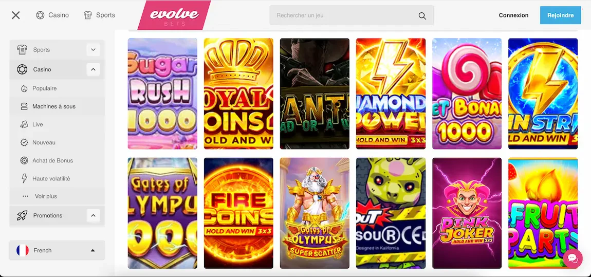 evolvebets machines à sous