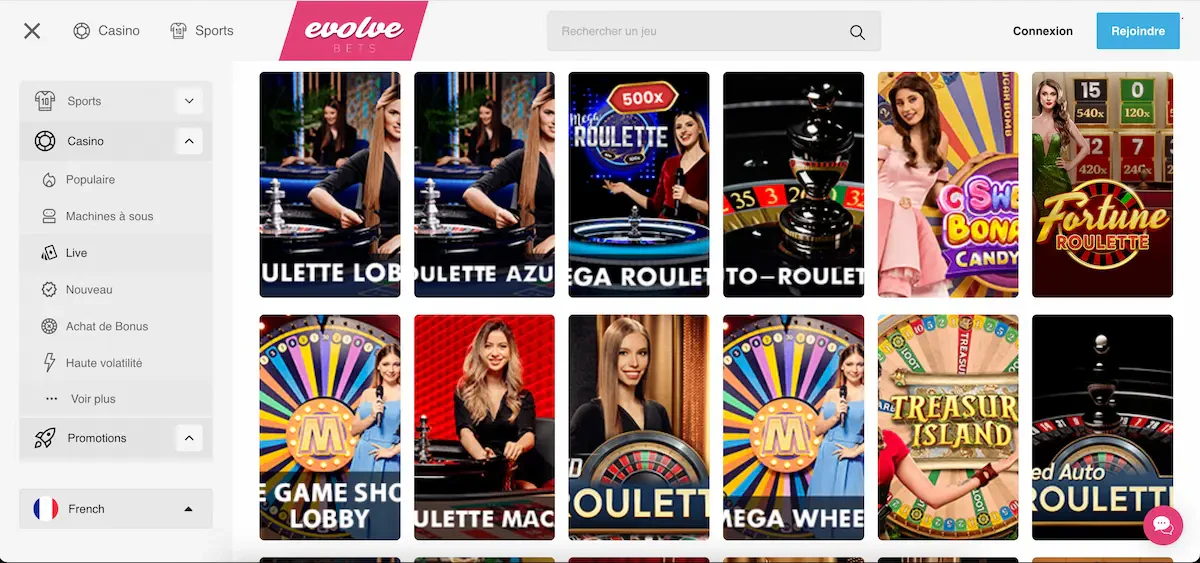 evolvebets casino en direct