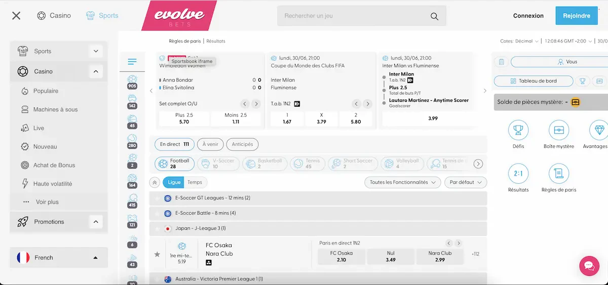 evolvebets paris sportifs