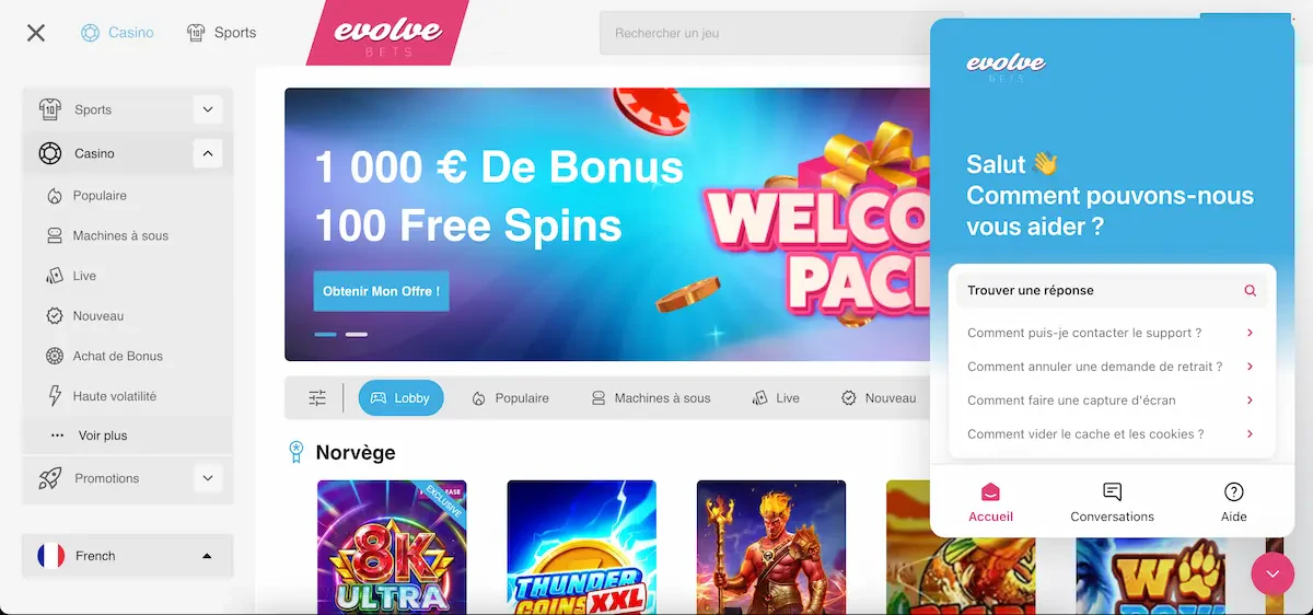 evolvebets support client