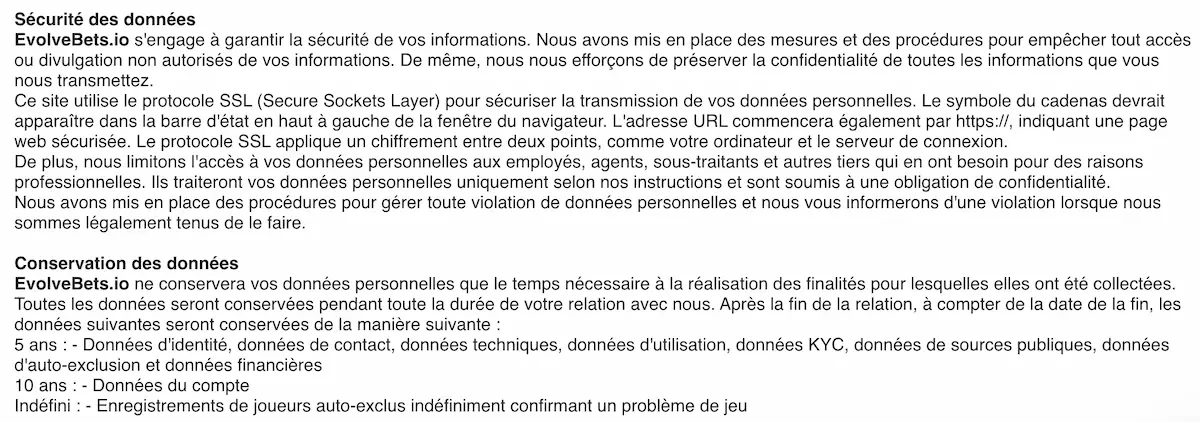 evolvebets sécurité