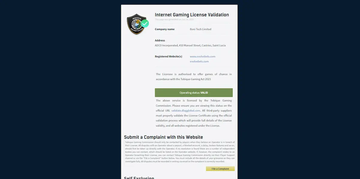 evolvebets licence