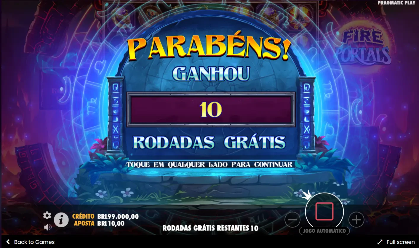 Confira qual é a tela durante as rodadas grátis.