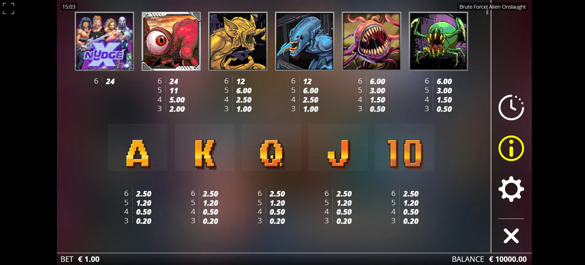 les symboles de brute force alien onslaught